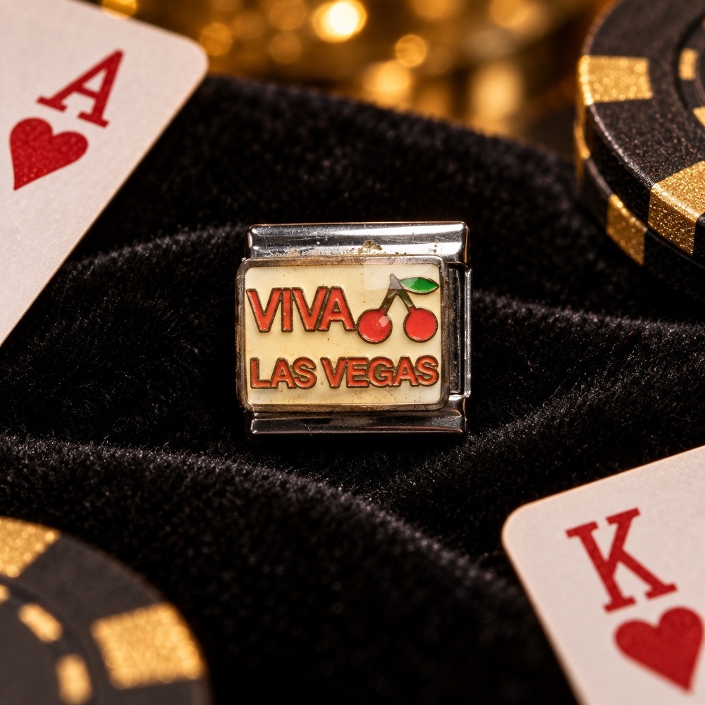 D'LinO Viva Las Vegas Italian Charm Link Cherry Casino Souvenir Stainless Steel